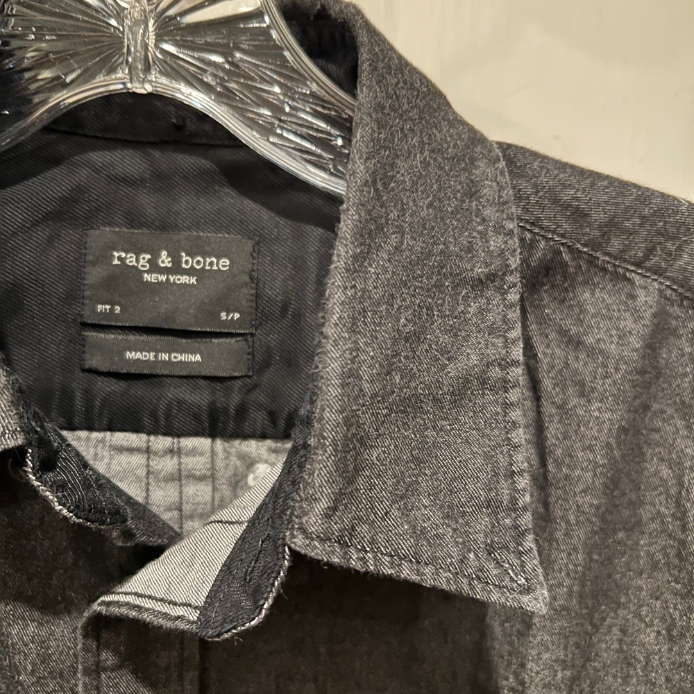 RAG & BONE Dark Grey Denim Cotton Blend Fit 2 Sz S Long Sleeve Button Down Shirt - Picture 9 of 10